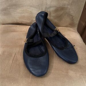 Tory Burch Dark Blue Ballet Flats with Black Strap